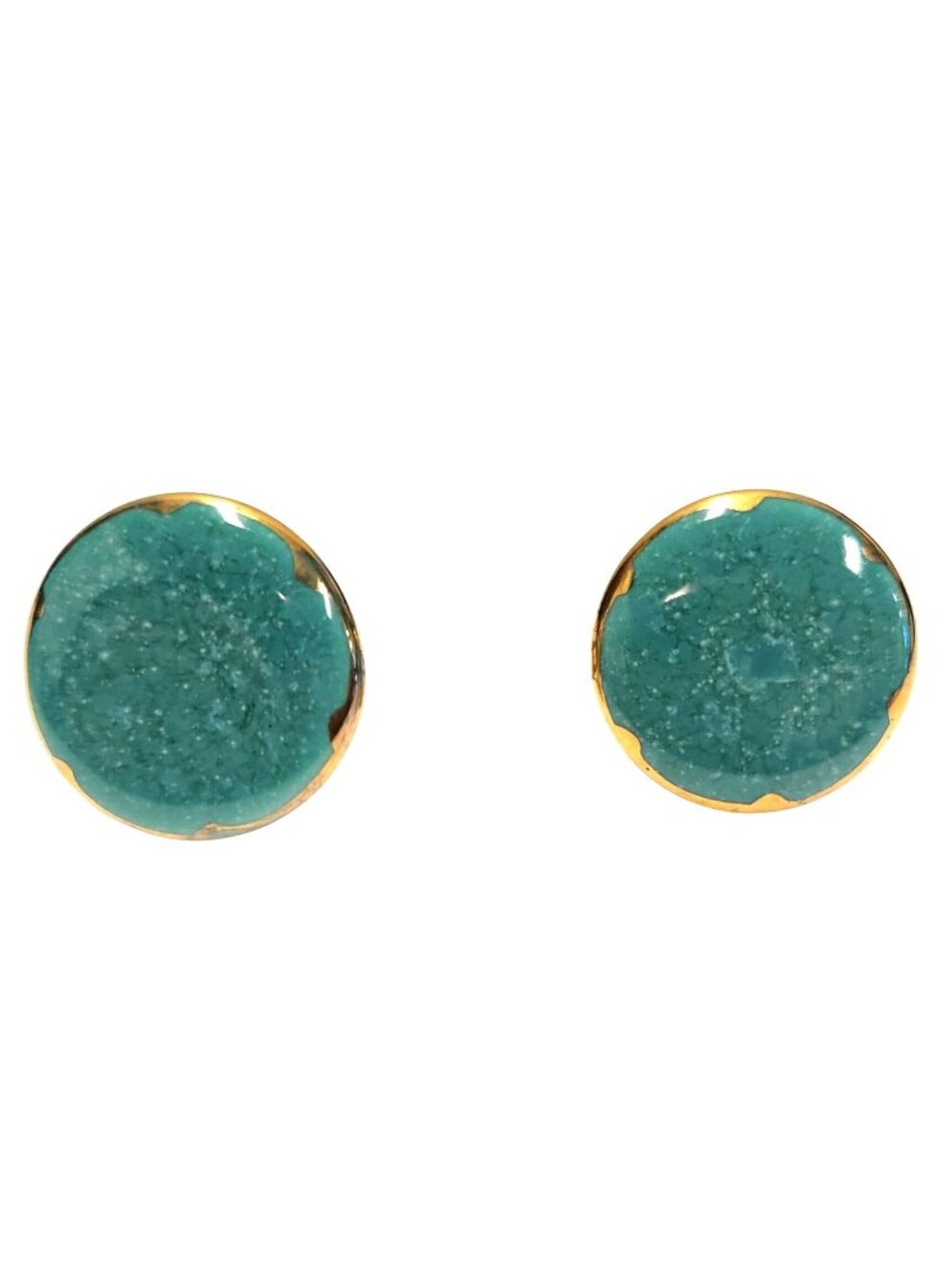 Vintage Green/Aqua Mottled Stone Look Gold Tone Round Cufflinks READ
